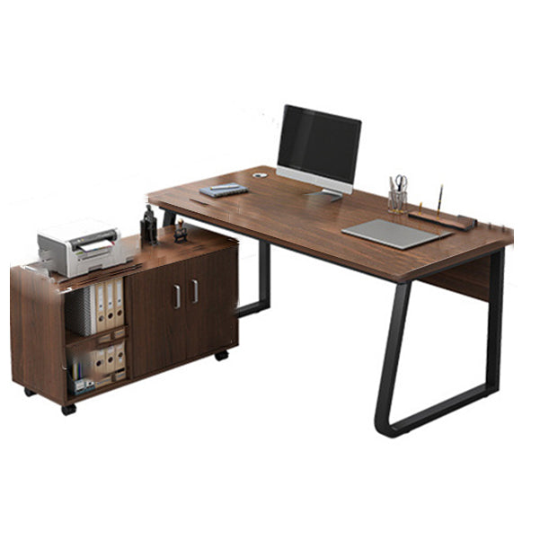 Industrial Cable Management L-Shape Executive Desk Natural Office Desk with Metal Legs