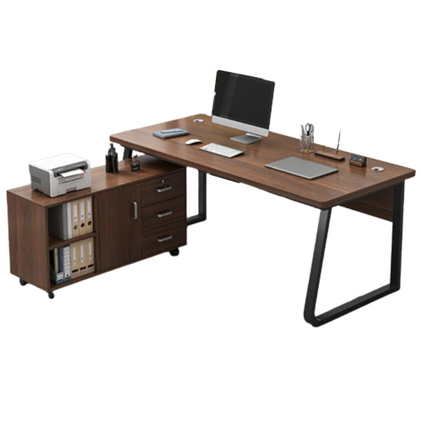 Industrial Cable Management L-Shape Executive Desk Natural Office Desk with Metal Legs