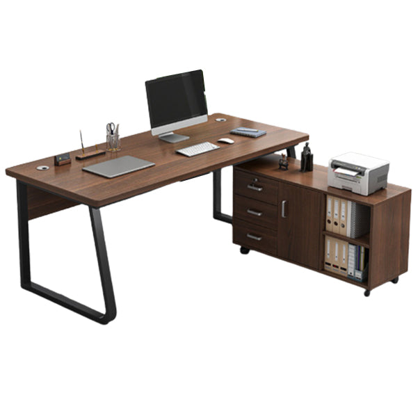 Industrial Cable Management L-Shape Executive Desk Natural Office Desk with Metal Legs