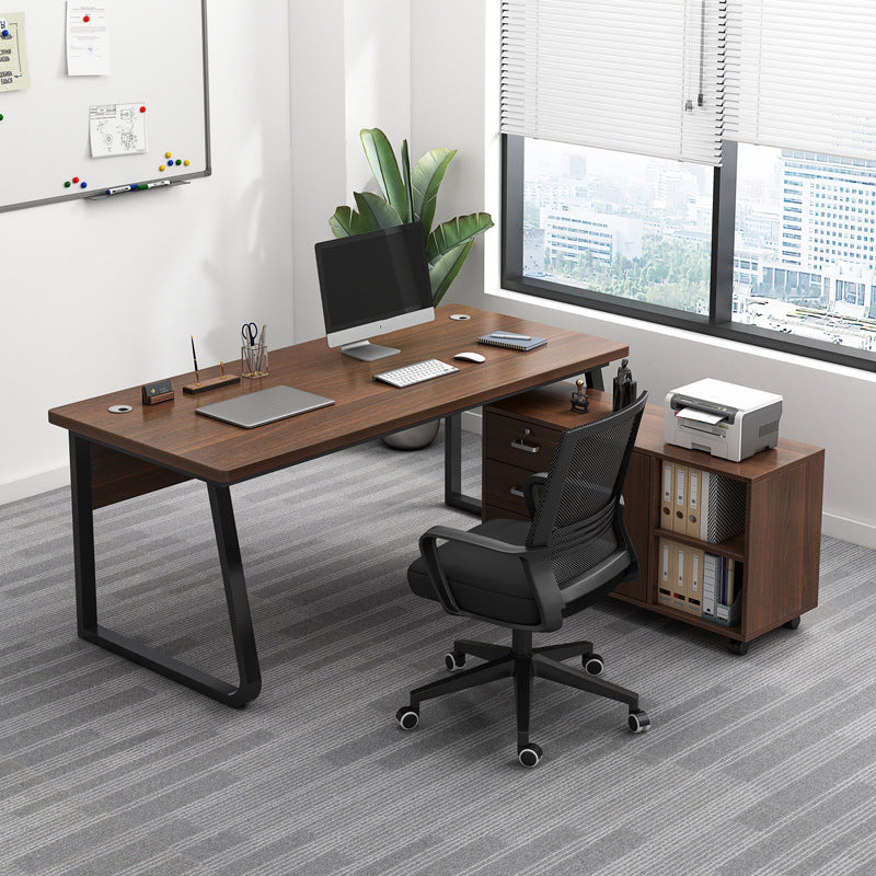 Industrial Cable Management L-Shape Executive Desk Natural Office Desk with Metal Legs