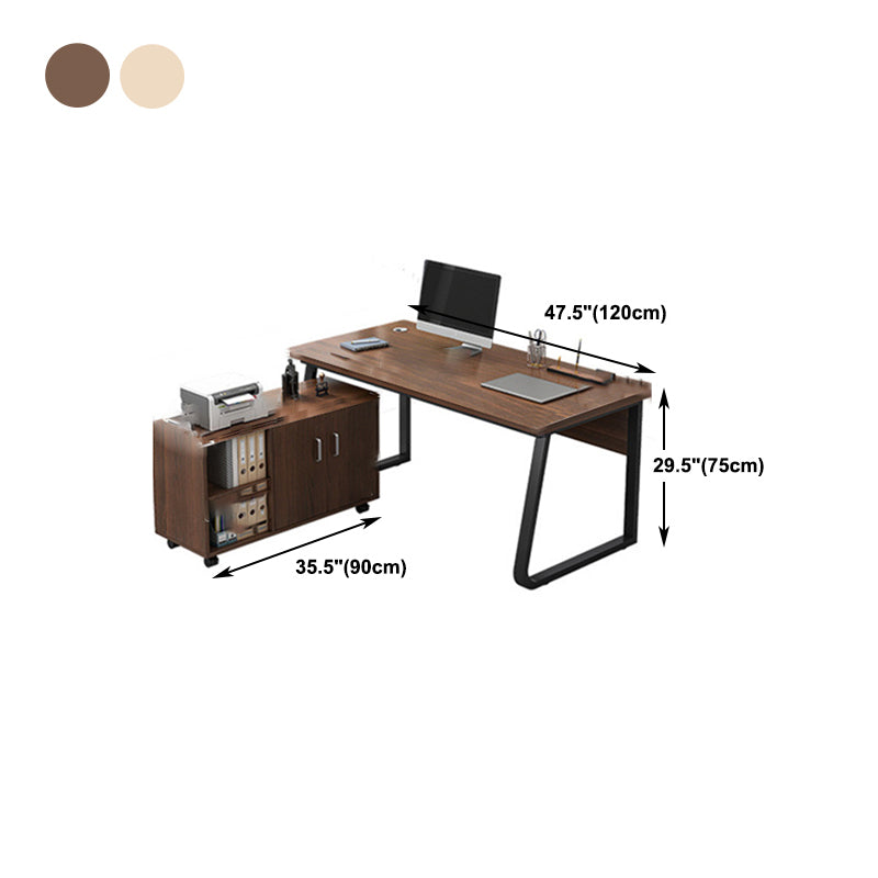 Industrial Cable Management L-Shape Executive Desk Natural Office Desk with Metal Legs