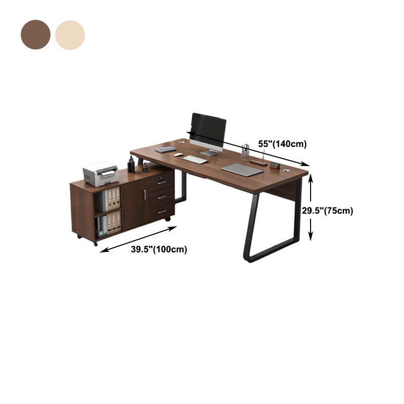 Industrial Cable Management L-Shape Executive Desk Natural Office Desk with Metal Legs