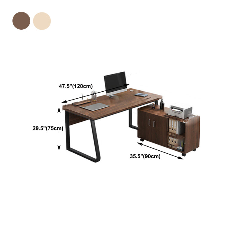 Industrial Cable Management L-Shape Executive Desk Natural Office Desk with Metal Legs