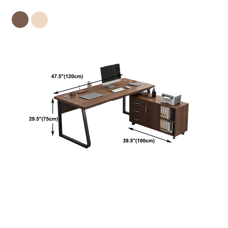 Industrial Cable Management L-Shape Executive Desk Natural Office Desk with Metal Legs