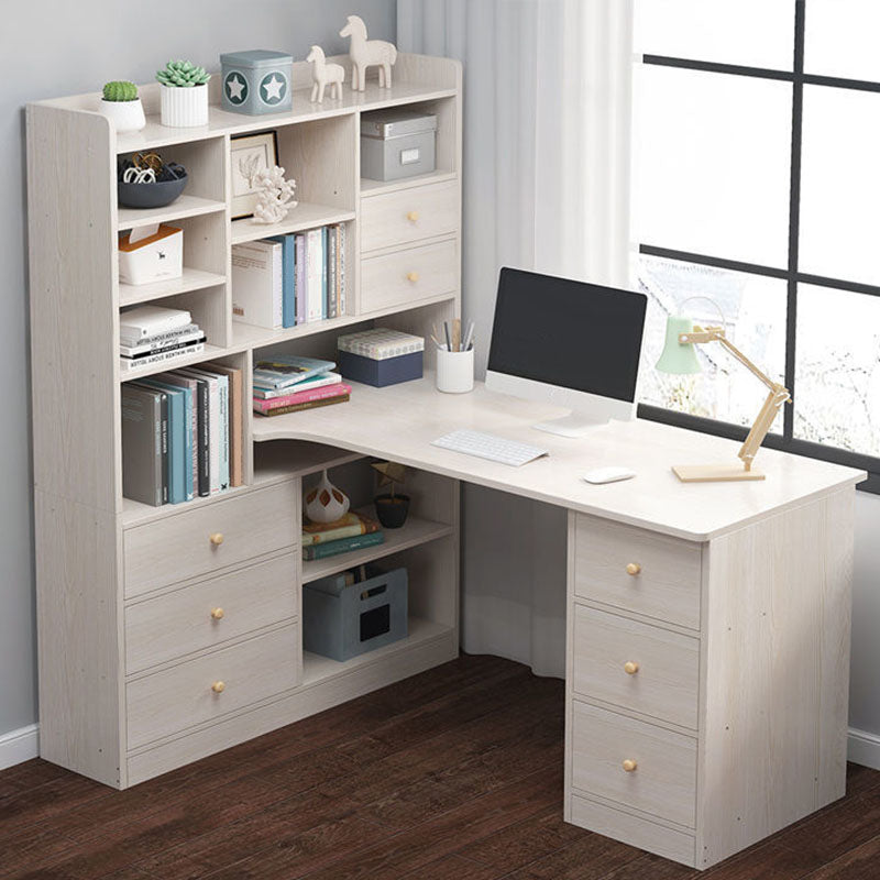 Contemporary Wooden Credenza Desk Rectangular Writing Desk with Bookshelf