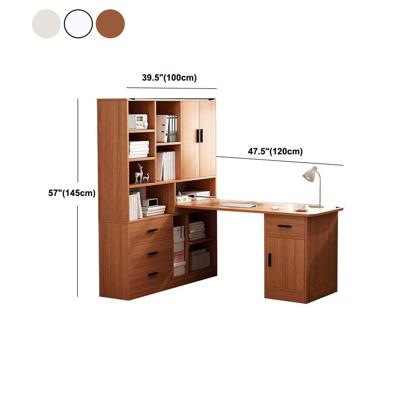 Contemporary Wooden Credenza Desk Rectangular Writing Desk with Bookshelf