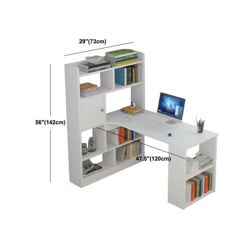 Contemporary Wooden Credenza Desk Rectangular Writing Desk with Bookshelf