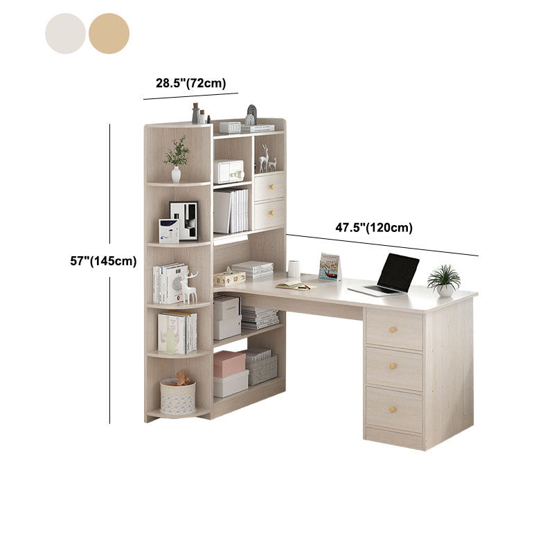 Contemporary Wooden Credenza Desk Rectangular Writing Desk with Bookshelf