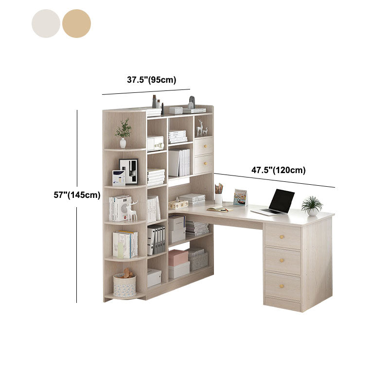 Contemporary Wooden Credenza Desk Rectangular Writing Desk with Bookshelf