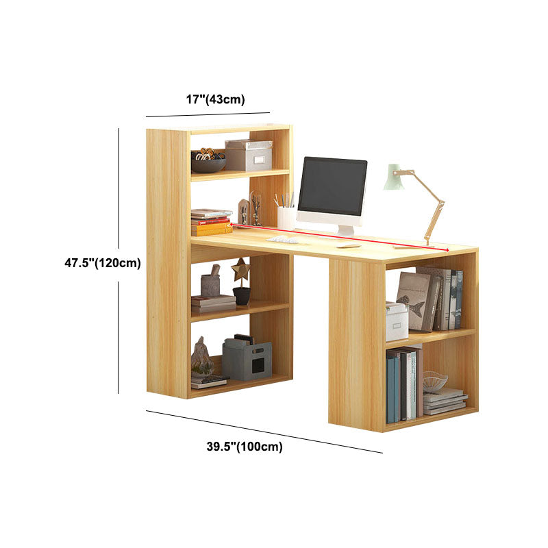 Contemporary Wooden Credenza Desk Rectangular Writing Desk with Bookshelf