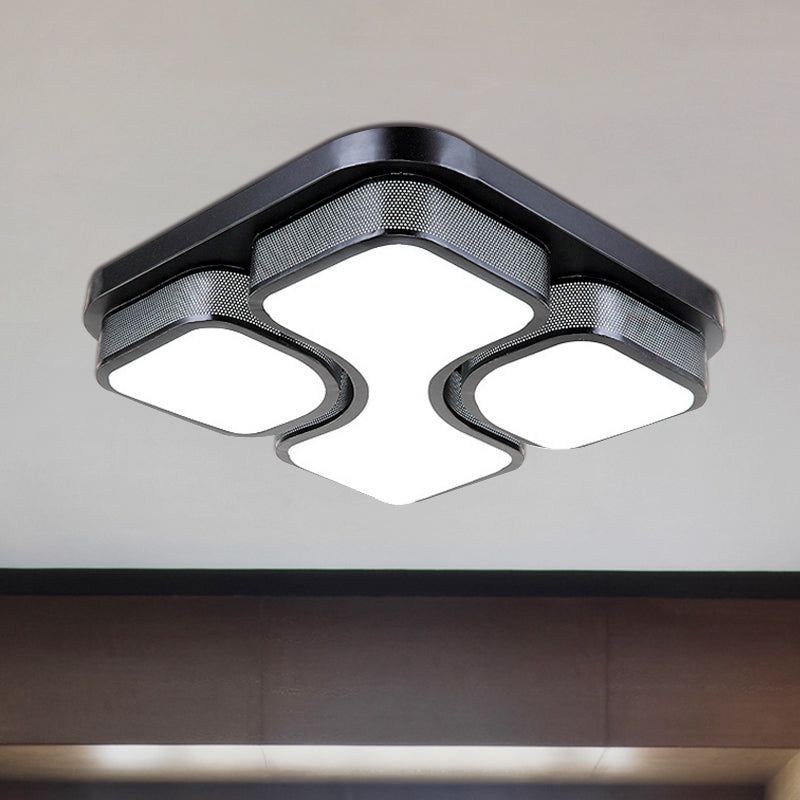 Lampada da soffitto metallica quadrata montata a soffitto moderna da 17"/21" a LED largo nero/bianco con illuminazione calda/bianca