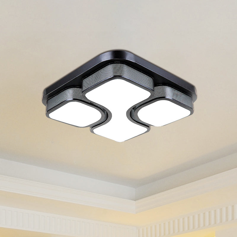 Lampada da soffitto metallica quadrata montata a soffitto moderna da 17"/21" a LED largo nero/bianco con illuminazione calda/bianca