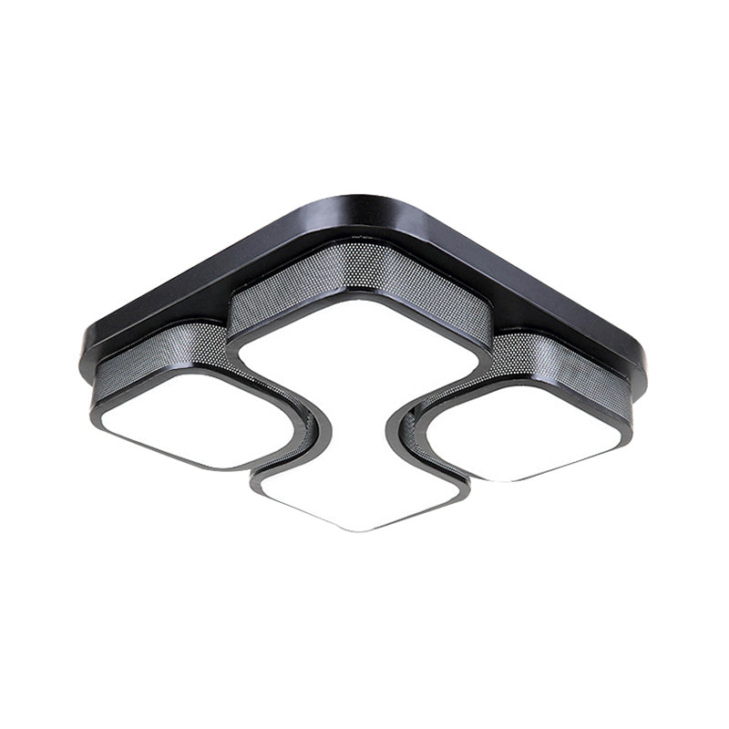 Squared Metallic Ceiling Mounted Light Contemporary 17"/21" Wide LED Black/White Flushmount Light in Warm/White Lighting