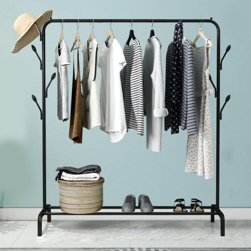 Stable Metallic Coat Hanger Free Standing Coat Rack With Storage Shelving