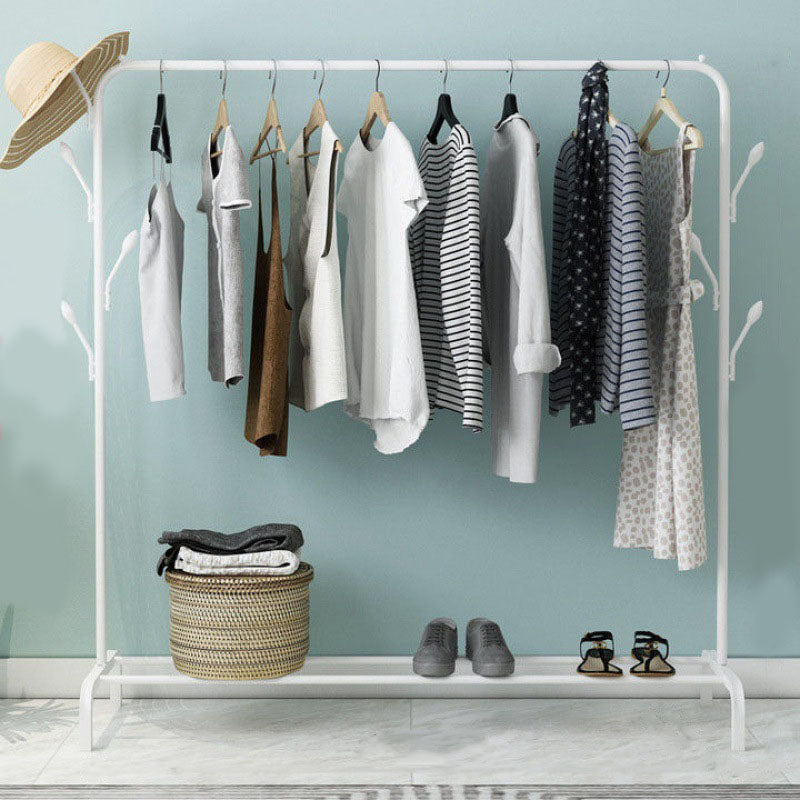 Stable Metallic Coat Hanger Free Standing Coat Rack With Storage Shelving