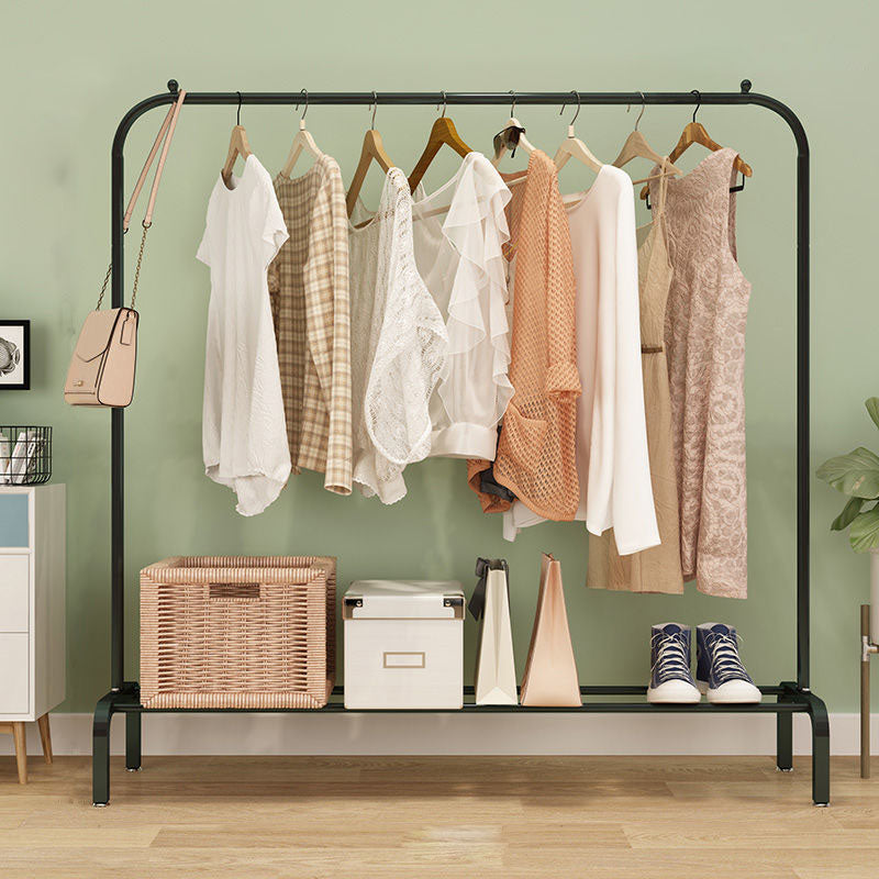 Stable Metallic Coat Hanger Free Standing Coat Rack With Storage Shelving