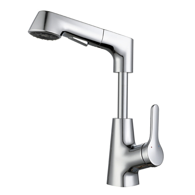 White Pull-out Bathroom Sink Faucet Hot and Cold Water Adjustable Hand Held Faucet