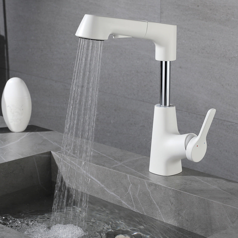 White Pull-out Bathroom Sink Faucet Hot and Cold Water Adjustable Hand Held Faucet