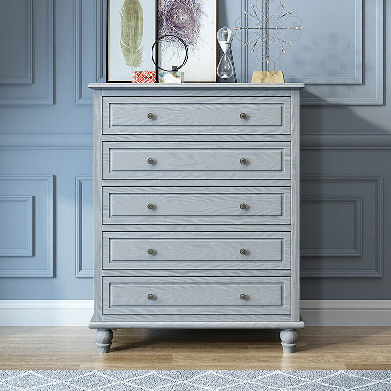 Contemporary Accent Chest with 5 Drawers and Bun Feet in Solid Wood