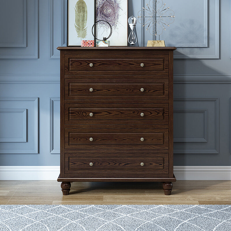 Contemporary Accent Chest with 5 Drawers and Bun Feet in Solid Wood