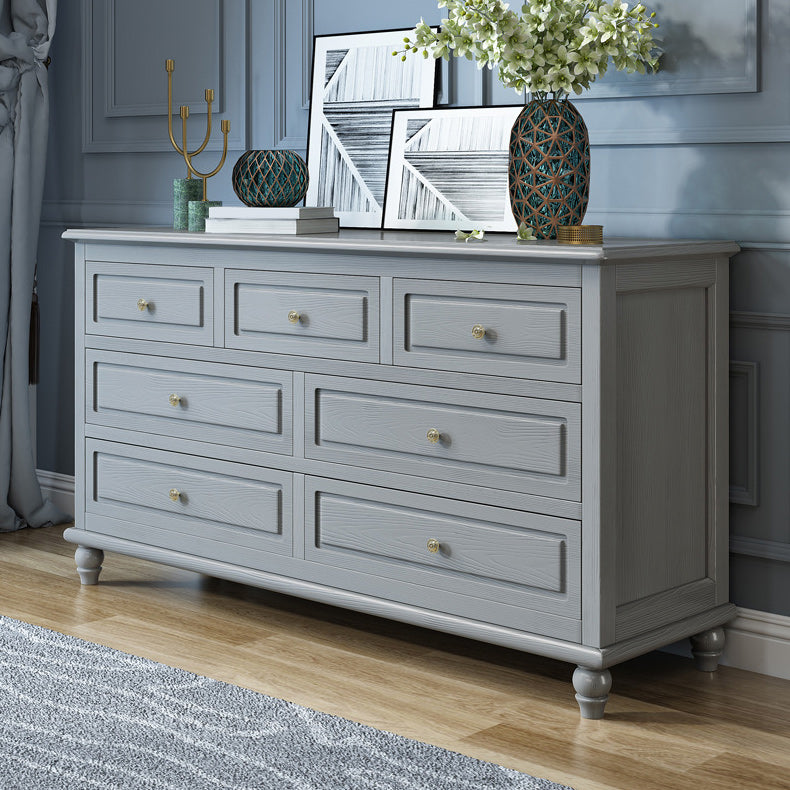 Modern Accent Chest with 7 Drawers and Solid Wood Bun Feet Chest