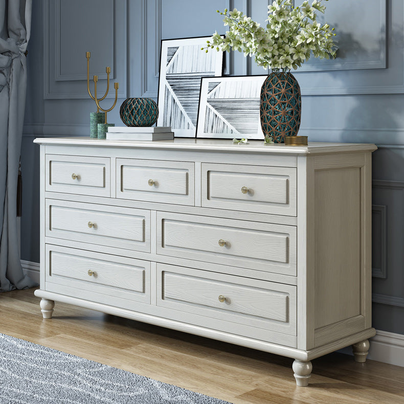 Modern Accent Chest with 7 Drawers and Solid Wood Bun Feet Chest