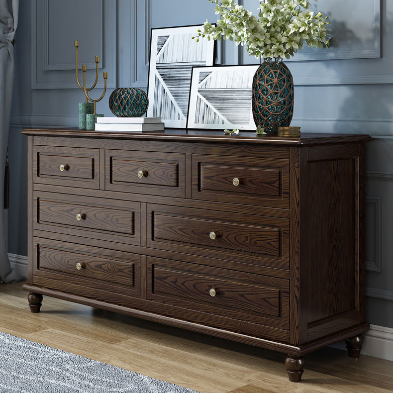 Modern Accent Chest with 7 Drawers and Solid Wood Bun Feet Chest