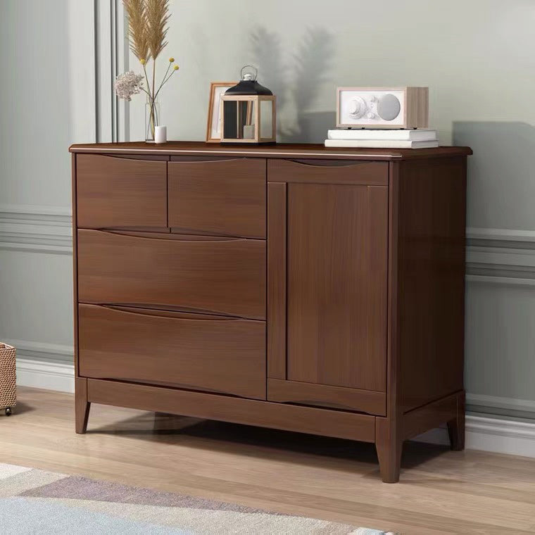 Mid-Century Wooden Accent Cabinet with Doors and 4 Drawers Cabinet