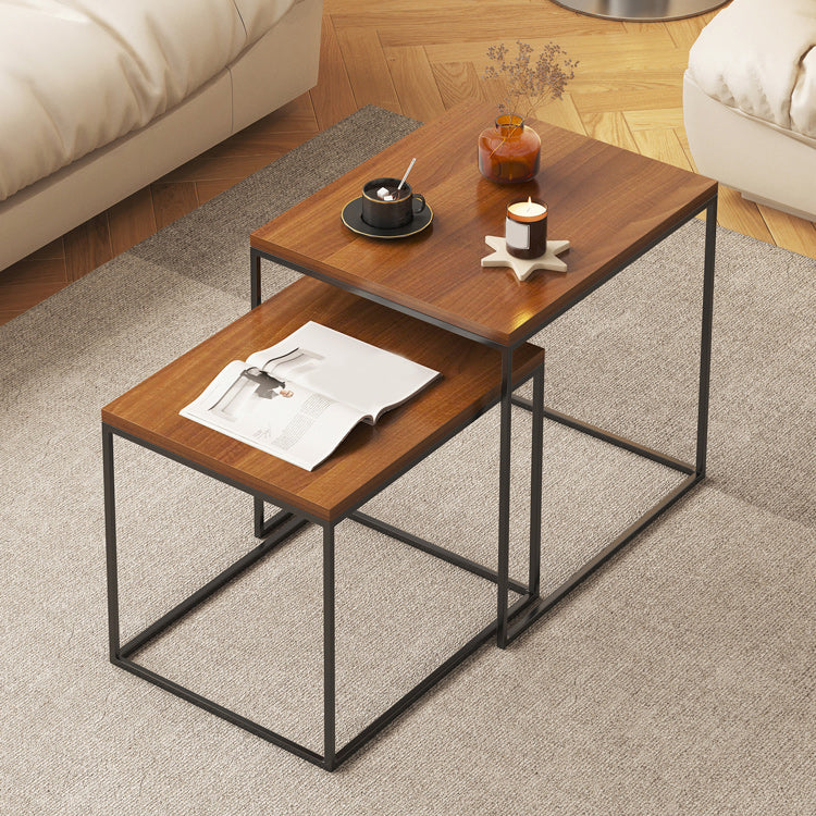 Modern Brone Coffee Table Solid Wood Top and Iron Base for Home