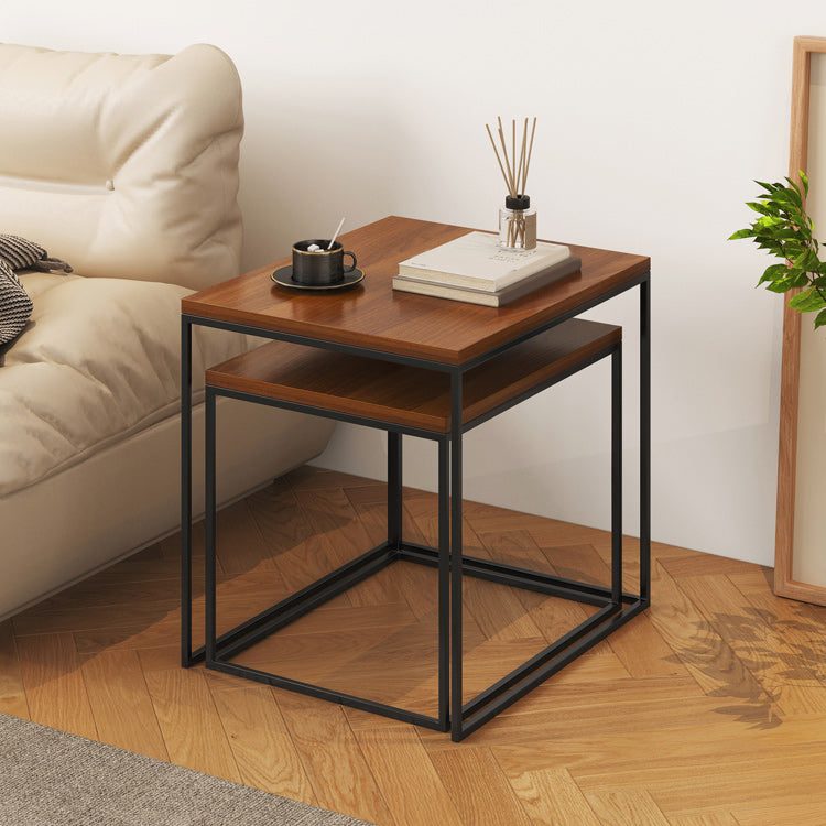 Modern Brone Coffee Table Solid Wood Top and Iron Base for Home