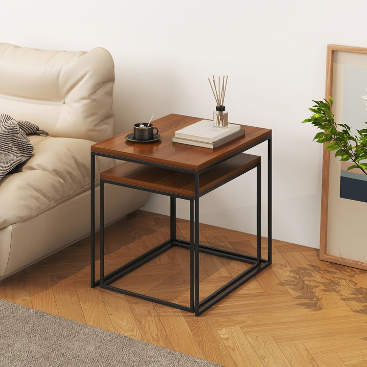 Modern Brone Coffee Table Solid Wood Top and Iron Base for Home