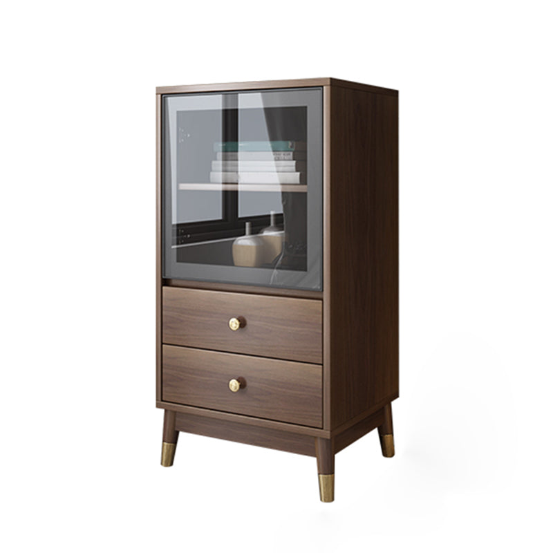 Modern Storage Cabinet Faux Wood Display Cabinet with Glass Doors for Bedroom, 19"L X 16"W