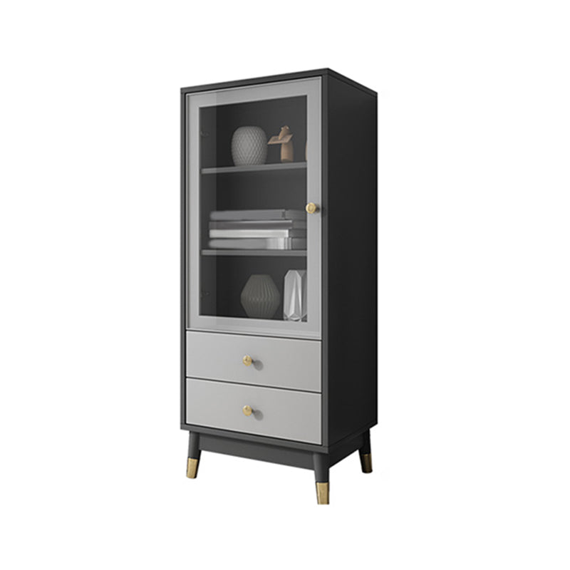 Modern Storage Cabinet Faux Wood Display Cabinet with Glass Doors for Bedroom, 19"L X 16"W