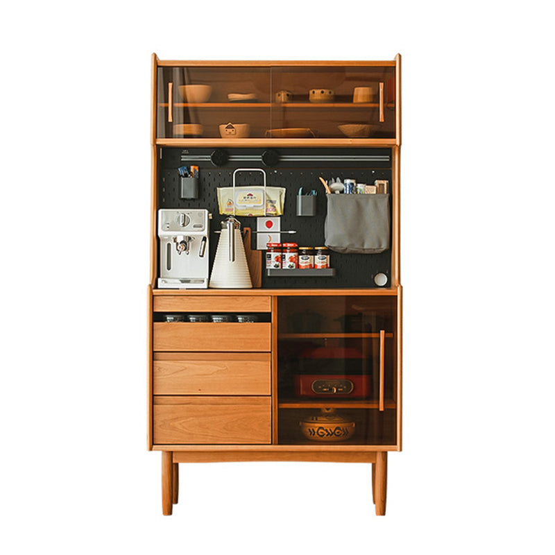 Glass Door Storage Cabinet Solid Wood Buffet Cabinet with Drawers