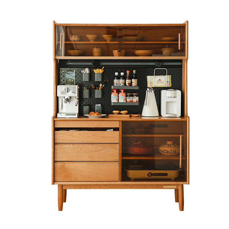 Glass Door Storage Cabinet Solid Wood Buffet Cabinet with Drawers