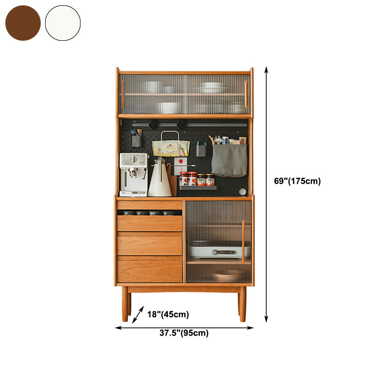 Glass Door Storage Cabinet Solid Wood Buffet Cabinet with Drawers