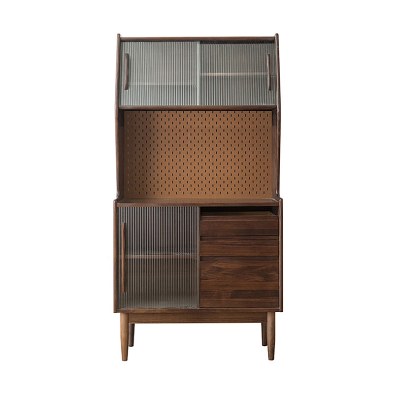 Solid Wood Storage Cabinet Glass Door Display Cabinet with Drawers