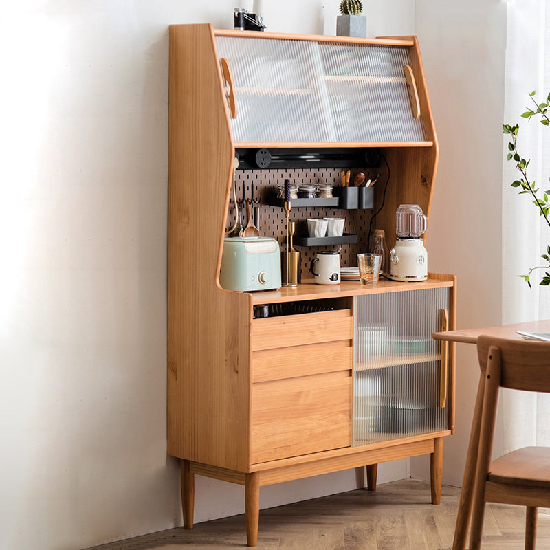 Solid Wood Storage Cabinet Glass Door Display Cabinet with Drawers