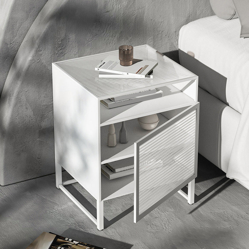 Modern Lower Shelf Night Stand Glass Bedside Cabinet for Bedroom