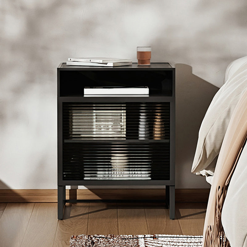 Modern Lower Shelf Night Stand Glass Bedside Cabinet for Bedroom