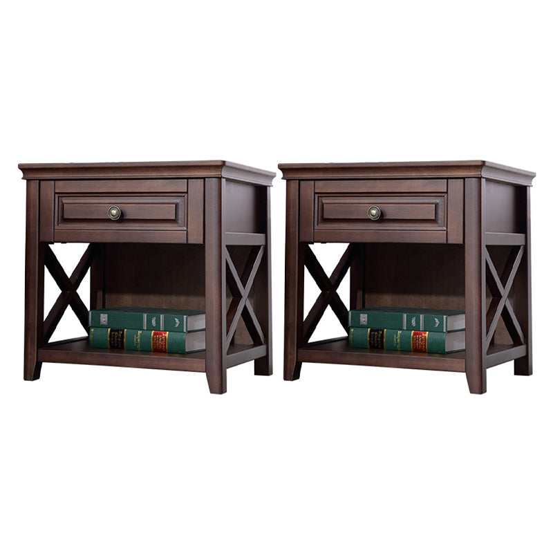 Solid Wood Bed Nightstand Traditional Night Table with Drawer