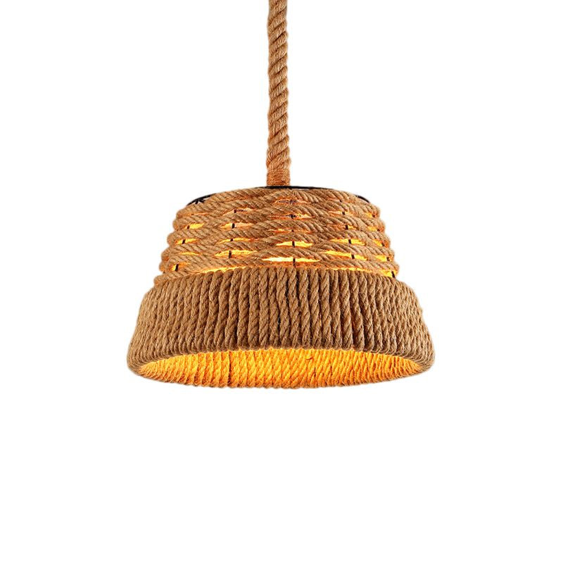 1 Head Cone Pendant Light Countryside Beige Natural Rope Hanging Light Fixture for Dining Room