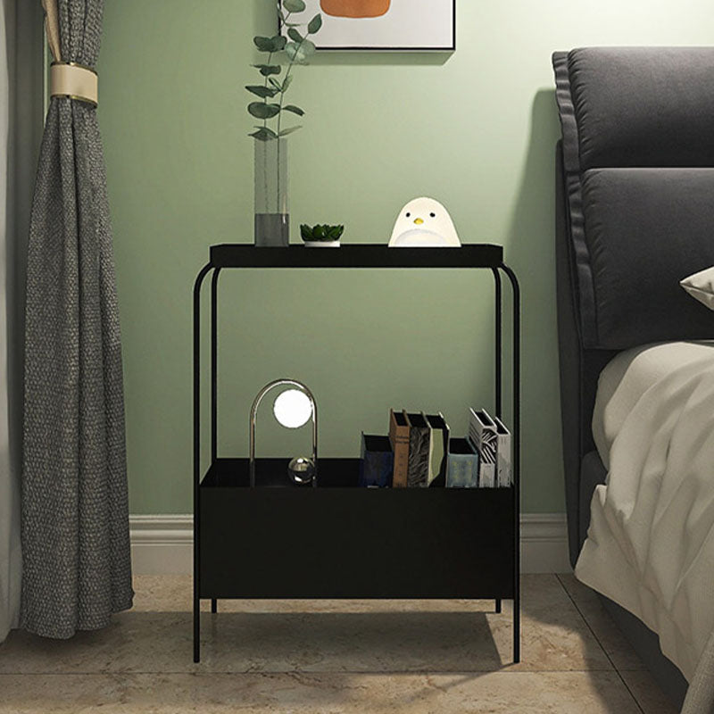 Contemporary Metal Accent Table Nightstand 25.59" Tall Bed Nightstand with 2 Shelves