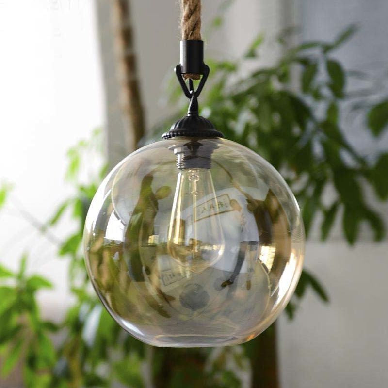 Amber Glass Ball Shade Pendant Lichte armatuur Vintage Style 1 Licht restaurant Hanglamp met touw