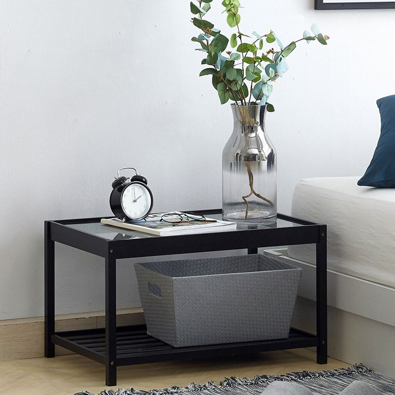 Modern Lower Shelf Nightstand Glass Top Bedside Cabinet for Bedroom