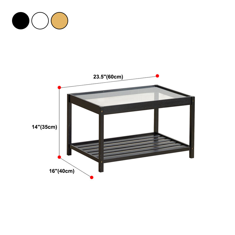 Modern Lower Shelf Nightstand Glass Top Bedside Cabinet for Bedroom