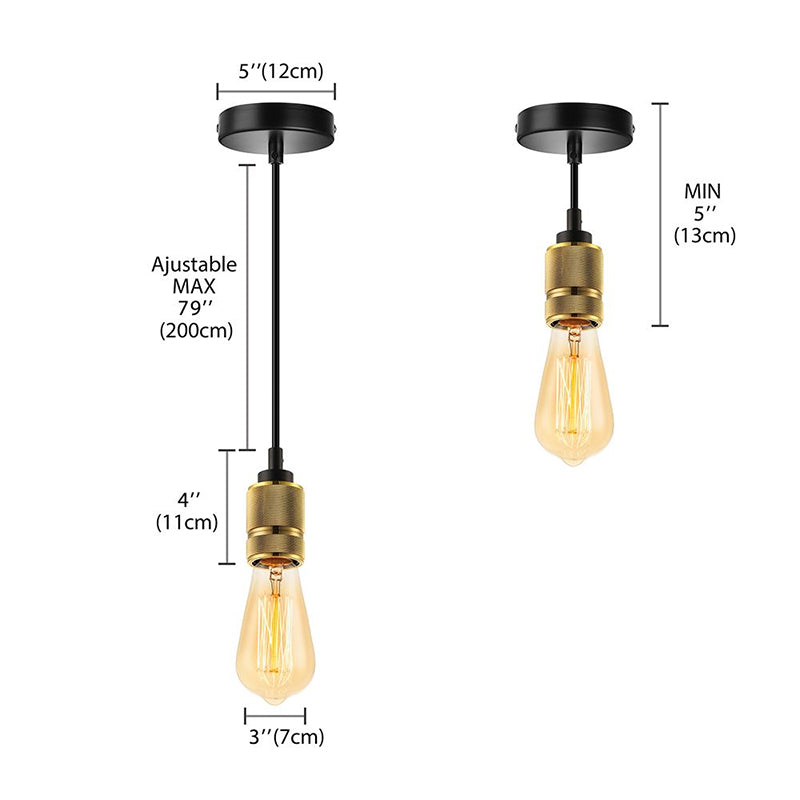 1 Head Metal Suspension Lamp Vintage Style Golden Exposed Bulb Bedroom Mini Ceiling Fixture