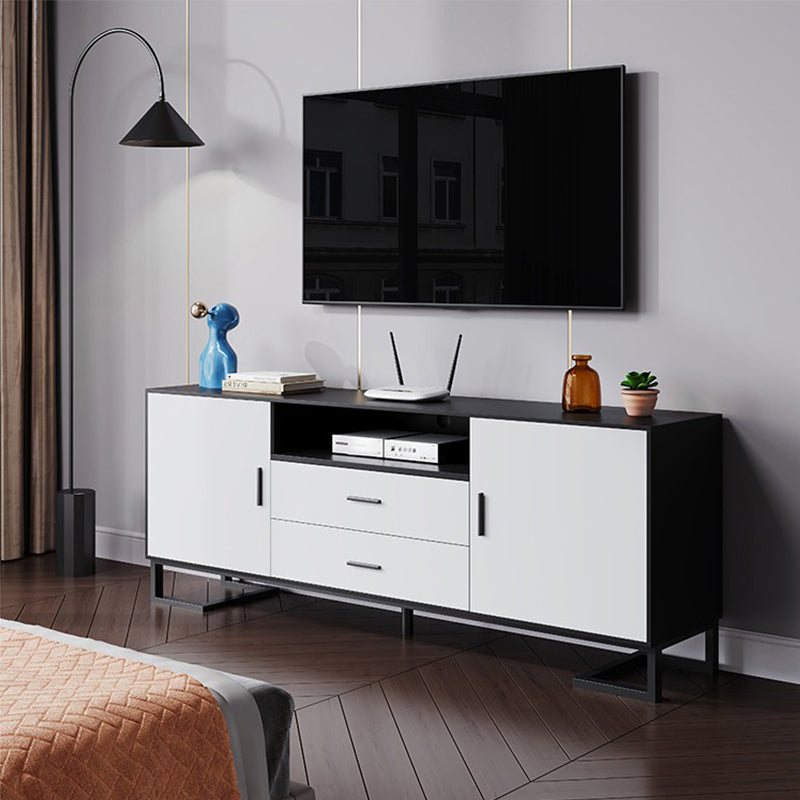 2 Drawers Contemporary TV Stand Solid Wood TV Cabinet with Shelves