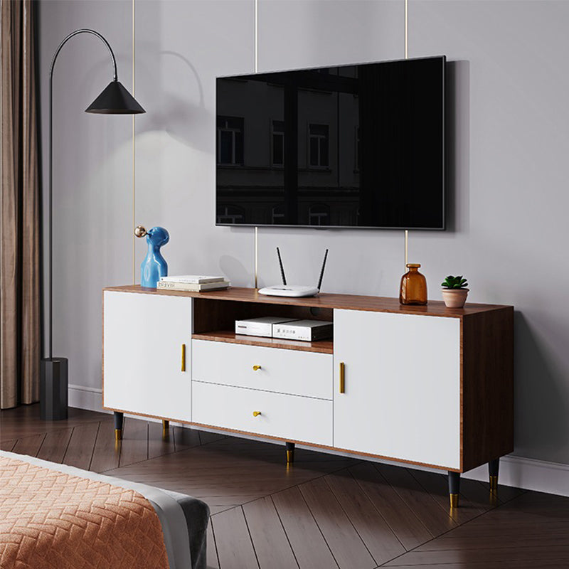 2 Drawers Contemporary TV Stand Solid Wood TV Cabinet with Shelves