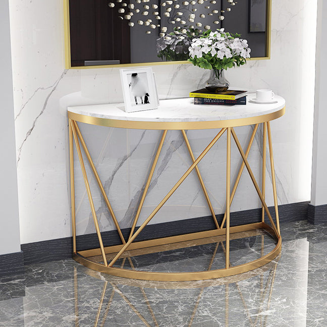 Glam Marble Console Table Half Moon Iron Accent Table for Hall